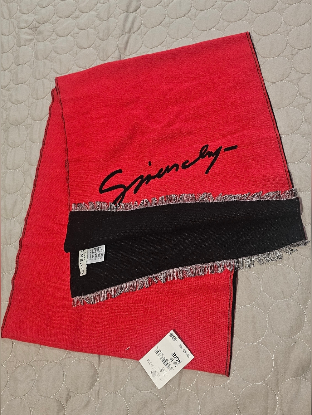 Givenchy Red Scarf with Black Accent and Script Logo
